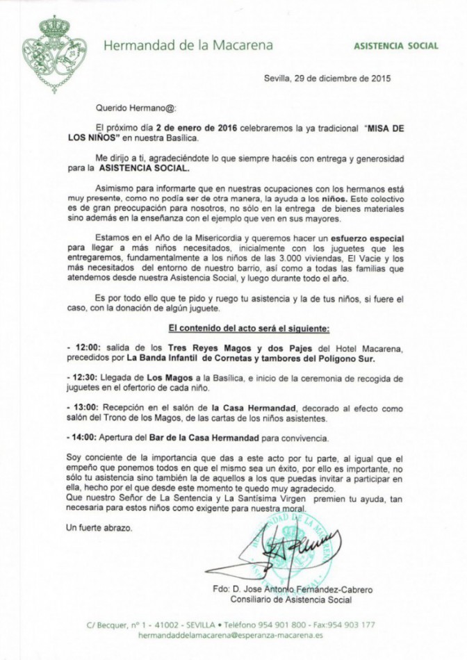 Carta Ofrenda de Juguetes al Niño Jesús